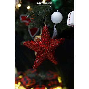 Yılbaşı Süsü Pullu Yıldız Kırmızı 15 Cm