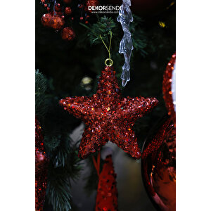 Yılbaşı Süsü Pullu Yıldız Kırmızı 15 Cm