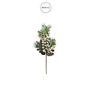 Yılbaşı Süsü Kozalaklı Berry Dalı Beyaz 35 Cm