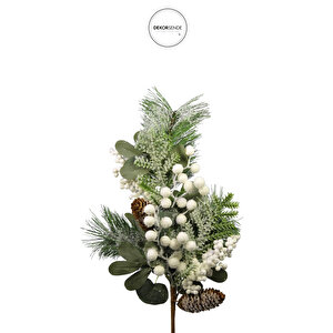 Yılbaşı Süsü Kozalaklı Berry Dalı Beyaz 35 Cm