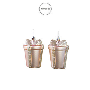 Yılbaşı Süsü Simli Mat Hediye Paketi 2'li Rose 10 Cm