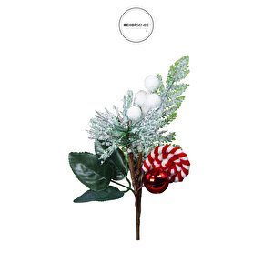 Yapay Kar Efektli Şekerlemeli Berry Pike Kırmızı Beyaz 22 Cm