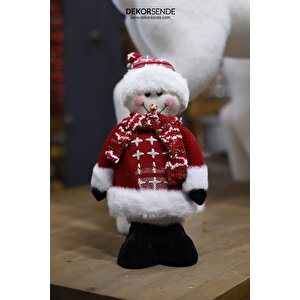 Yılbaşı Süsü Kırmızı Atkılı Montlu Kardan Adam 30 Cm
