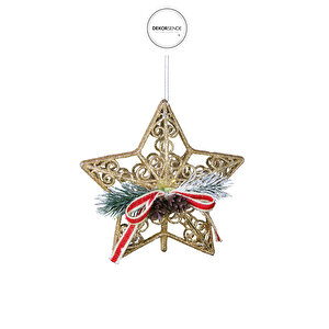 Yılbaşı Süsü Simli Kozalaklı Yıldız Şampanya 15 Cm