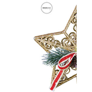 Yılbaşı Süsü Simli Kozalaklı Yıldız Şampanya 15 Cm