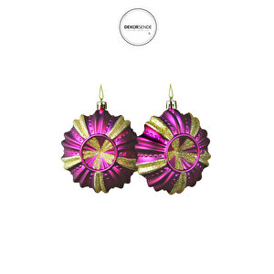 Yılbaşı Süsü Lüks Top 2'li Fuşya Altın 10 Cm