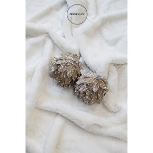 Yılbaşı Süsü Simli 2'li Enginar Top Bronz 10 Cm