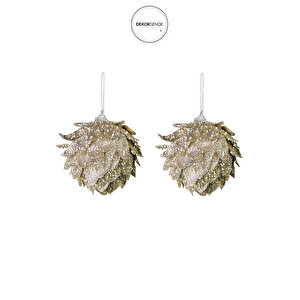 Yılbaşı Süsü Simli 2'li Enginar Top Bronz 10 Cm