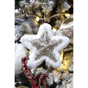 Yılbaşı Süsü Peluş Pullu Yıldız Şampanya 20 Cm