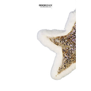 Yılbaşı Süsü Peluş Pullu Yıldız Şampanya 20 Cm