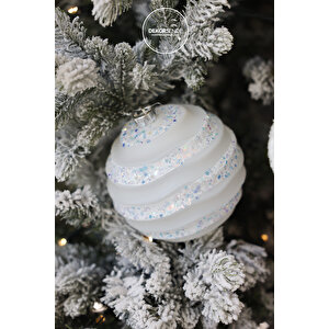 Yılbaşı Süsü Dalgalı Şeritli Candy Top Beyaz 15 Cm