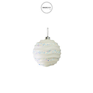 Yılbaşı Süsü Dalgalı Şeritli Candy Top Beyaz 15 Cm