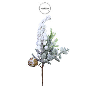 Yılbaşı Süsü Karlı Berry Kozalaklı Dal Yeşil Beyaz 25 Cm