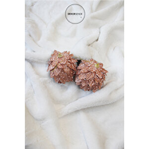 Yılbaşı Süsü Simli 2'li Enginar Top Altın 10 Cm