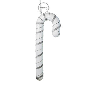 Yılbaşı Süsü Simli Baston Gümüş Beyaz 35 Cm