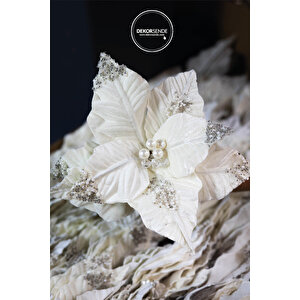 Yapay Simli İncili Ponsetya Beyaz 18 Cm