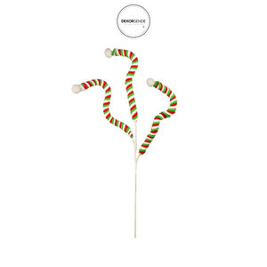Yılbaşı Süsü Floklu Spiral Dal Kırmızı Yeşil Beyaz 90 Cm