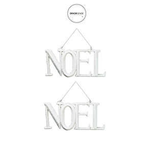 Yılbaşı Süsü Simli 2'li Noel Yazısı Beyaz 13 Cm