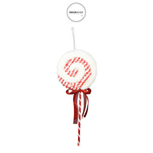 Yılbaşı Süsü Karlı Lolipop Şeker Kırmızı Beyaz 25 Cm