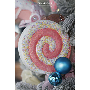Yılbaşı Süsü Simli Lolipop Süs Pembe 40 Cm