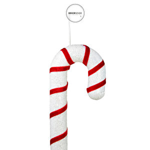 Yılbaşı Süsü Simli Baston Kırmızı Beyaz 35 Cm