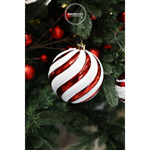 Yılbaşı Süsü Dönence Top Kırmızı Beyaz 15 Cm
