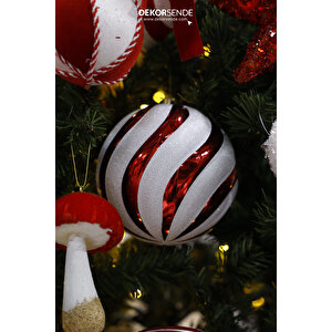 Yılbaşı Süsü Dönence Top Kırmızı Beyaz 15 Cm