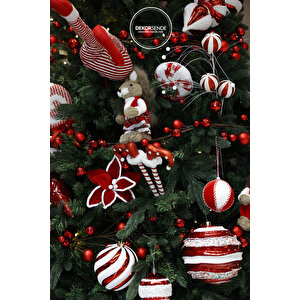 Yılbaşı Süsü Dönence Top Kırmızı Beyaz 15 Cm