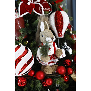 Yılbaşı Süsü Dönence Top Kırmızı Beyaz 15 Cm