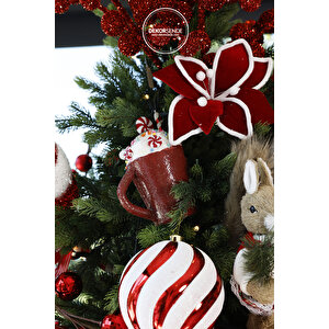 Yılbaşı Süsü Dönence Top Kırmızı Beyaz 15 Cm