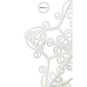 Yılbaşı Süsü Simli Dantel Desenli Yıldız Beyaz 15 Cm