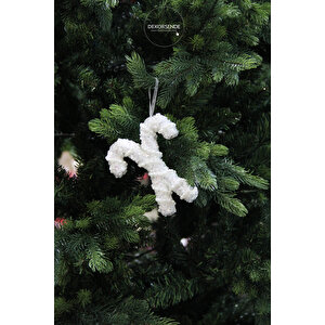 Yılbaşı Süsü İncili Simli Baston İkili Beyaz 15 Cm