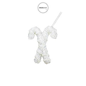 Yılbaşı Süsü İncili Simli Baston İkili Beyaz 15 Cm