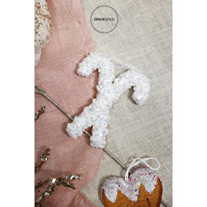 Yılbaşı Süsü İncili Simli Baston İkili Beyaz 15 Cm