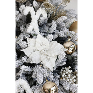 Yılbaşı Süsü İncili Simli Baston İkili Beyaz 15 Cm