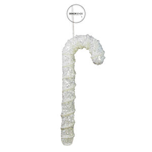 Yılbaşı Süsü İncili Simli Baston Beyaz 25 Cm