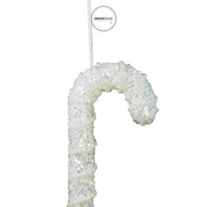 Yılbaşı Süsü İncili Simli Baston Beyaz 25 Cm
