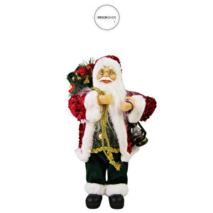 Kırmızı Payet Ceketli Fenerli Noel Baba 30 Cm