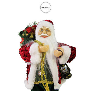 Kırmızı Payet Ceketli Fenerli Noel Baba 30 Cm