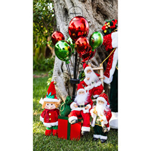 Kırmızı Payet Ceketli Fenerli Noel Baba 30 Cm