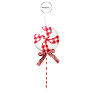 Yılbaşı Süsü Ekoseli Lolipop Şeker Kırmızı Beyaz 50 Cm