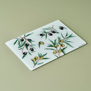 Olive Cam Kesme Tahtası (35x25 Cm) Çok Renkli