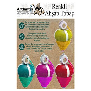 Ahşap Topaç 2 Adet Renkli Kaliteli Ahşap Topaç İpli Dönene Zilli Ağaç Topaç Nostaljik Oyuncak Geleneksel Okul Öncesi