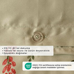 %100 Pamuk Saten Flores Çift Kişilik Nevresim Seti Açık Yeşil (200x220 Cm) Açık Yeşil