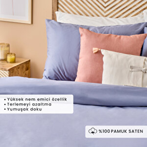 %100 Pamuk Saten Supreme Çift Kişilik Nevresim Seti Mavi (200x220 Cm) Mavi