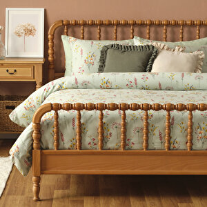 %100 Pamuk Saten Flores Tek Kişilik Nevresim Seti Açık Yeşil (160x220 Cm) Açık Yeşil