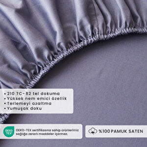 %100 Pamuk Saten Supreme Çift Kişilik Lastikli Çarşaf Mavi (160x200x35 Cm) Mavi