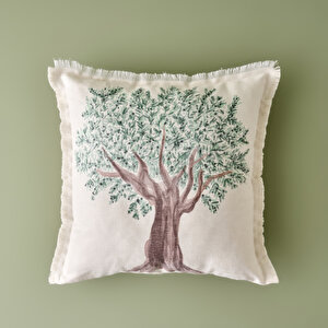 Olive Tree Baskılı Kırlent Kılıfı Bej (45x45 Cm) Bej