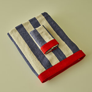 %100 Pamuk Line Banyo Havlusu Mavi (90x150 Cm) Mavi