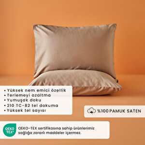 %100 Pamuk Saten Supreme 2'li Yastık Kılıfı Vizon (50x70 Cm) Vizon